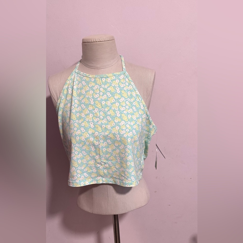 Floral Halter Top - Green and White